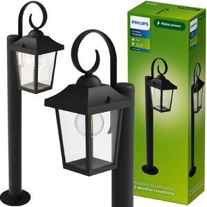 Lampada da giardino da terra per esterni a LED E27, palo da 75 cm, lanterna IP44, nera, modello Buzzard di Philips