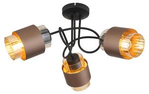 Lampada a soffitto, finitura nera opaca, vetro ambrato, 3 luci, diametro 43 cm