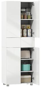 HOMCOM Dispensa Cucina con 4 Ante, 3 Ripiani Regolabili e Mensole a 5 Livelli in MDF e Truciolato, 60x35x170 cm, Bianco Lucido|Aosom