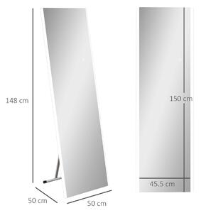 HOMCOM Specchio da Terra a 3 Colori e Luminosità Regolabile, in Vetro Temperato e Acciaio, 50x50x148 cm, Bianco