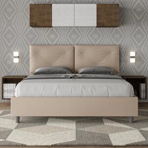 Letto Tessuto Tortora con Testata Rettangolare – Giroletto, Contenitore o con Rete | PIA 180x200 / Senza Rete