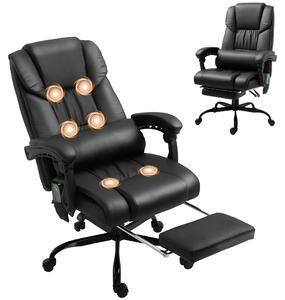 Sedia da ufficio Vinsetto ergonomica con funzione massaggio, poggiapiedi in Pelle finta nera