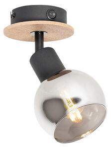 Faretto Art Déco nero con vetro fumé e legno - VIDRO