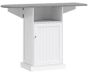 HOMCOM Mobile Asse da Stiro Pieghevole a Rotelle con Ripiano Aperto e Armadietto, 121x37x89 cm, Bianco e Grigio | Aosom Italy