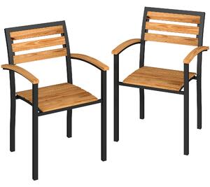 Outsunny Set di 2 Sedie Impilabili da Esterno in Legno con Finitura Naturale. | Aosom Italy