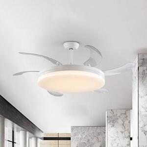 Schuller Valencia Ventilatore da soffitto LED Vento bianco/trasparente, DC Ø 150 cm silenzioso Vento, dimmerabile, Chiaro / Trasparente, Soggiorno / Sala da pranzo, Metallo, Moderno