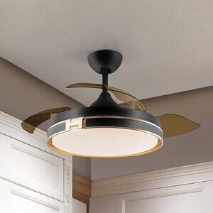 Ventilatore A Soffitto Vintage Con LED - Nero/Marrone, IP65 Impermeabile, Telecomando, 3 Temperature Colore, Dimmerabile