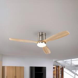 Schuller Valencia Ventilatore da soffitto LED Siroco, nichel/legno chiaro Ø 132 cm silenzioso dimmerabile, Legno chiaro, Soggiorno / Sala da pranzo, Metallo, Moderno