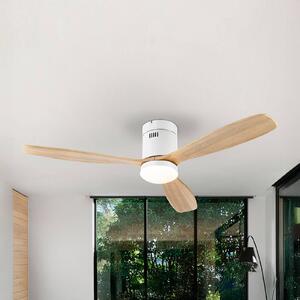 Schuller Valencia Ventilatore da soffitto LED Siroco, bianco/legno chiaro Ø 132 cm, silenzioso dimmerabile, Legno chiaro, Soggiorno / Sala da pranzo, Metallo, Moderno