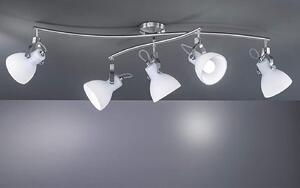 Fantastica lampada da soffitto a 5 luci in nichel opaco/bianco. Faretti orientabili e ruotabili singolarmente