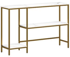 HOMCOM Consolle a 3 livelli con ripiani, piani effetto marmo, 120 cm, Bianco e dorato | Aosom Italy