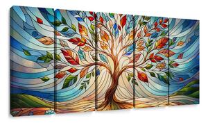 Quadri 5 pezzi – Albero della vita in vetro colorato con sfumature