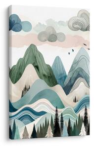 Quadro su tela – Montagne pastello e foresta scura