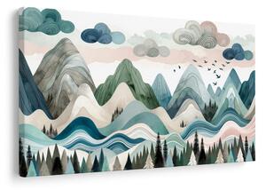 Quadro su tela – Paesaggio montano colorato con foresta