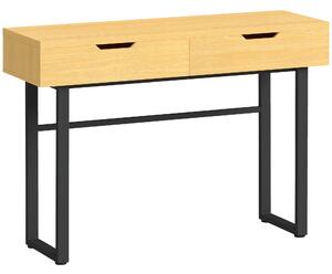 HOMCOM Consolle stretta con 2 cassetti, struttura metallica, per ingresso 110 x 35 x 76,5 cm Legno naturale | Aosom Italy