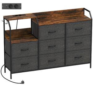 HOMCOM Cassettiera, con stazione di ricarica, 8 cassetti in tessuto, ripiano aperto, 130,5x30x88cm, Marrone | Aosom Italy