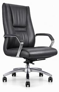 Poltrona da ufficio ergonomica, rivestita in ecopelle nera e con struttura in cromo