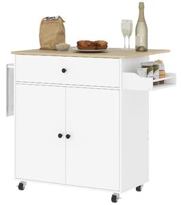 Carrello da Cucina Piano a Ribalta Isola Multiuso con Portaspezie e Portasciugamani 106x42x87 cm Rivestimento in Melamina Bianco