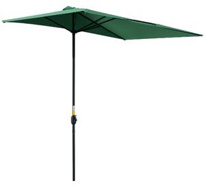 Outsunny Ombrellone da Parete Mezzaluna Salvaspazio con Apertura a Manovella, Verde