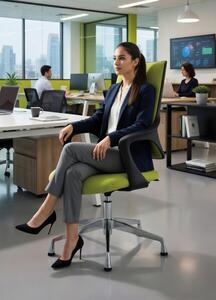 Sedia da ufficio verde, con regolazione dell'altezza e schienale ergonomico