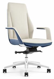 Moderna poltrona da ufficio dal design ergonomico con dettagli bianco-blu