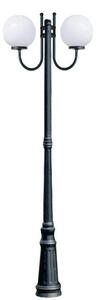 Lampione da giardino con 2 luci su palo altezza 230 cm IP44 struttura in alluminio verniciato sfera opaca plastica colore nero 100W cadauna