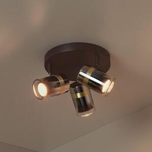 Lucide Faretto da soffitto Upton, Ø 31 cm, nero/grigio fumo, a 3 luci. dimmerabile, Nero, Soggiorno / Sala da pranzo, Vetro, Moderno, Faretto alogeno