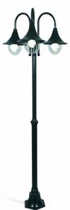 Lampione da giardino tre luci su palo alluminio verniciato nero altezza 230 cm sfere in policarbonato IP44 3x100W