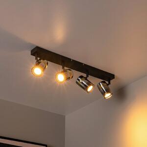 Lucide Faretto da soffitto Upton, lunghezza 56 cm, nero/grigio fumo, a 4 luci. dimmerabile, Nero, Soggiorno / Sala da pranzo, Vetro, Moderno, Faretto alogeno