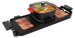 Griglia da tavolo senza fumo e pentola per hotpot - Set 2 in 1 - Portatile - Doppio controllo della temperatura - Coperchio in vetro - Per uso interno