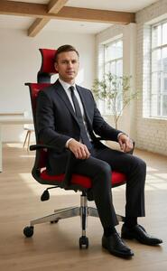 Sedia da ufficio moderna con schienale ergonomico e design rosso