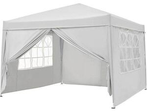 BORNEO, gazebo pieghevole 3 x 3 metri con 4 pareti laterali, finestre e porte, colore beige (ecrù), struttura in metallo bianco, borsa per il trasporto