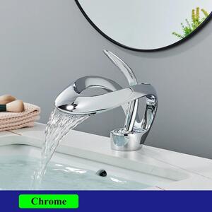 Rubinetto per lavabo a cascata - Rubinetto da bagno - Montaggio a incasso - Montaggio con un foro - Miscelatore monocomando - Acqua calda e fredda - Corpo in ottone - Cartuccia in Vetroceramica - Cromato