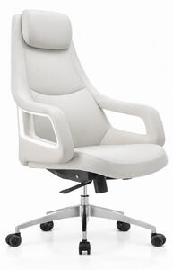 Poltrona da ufficio ergonomica, rivestita in pelle bianca e con struttura in alluminio