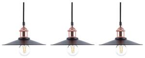 Set di 3 Lampadari in Stile Vintage Industriale in Colore Nero e Rame Beliani