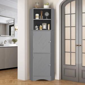 Armadio da bagno angolare con due ripiani, mensola regolabile, impermeabile e resistente all'umidità, 36,5×36,5×155 cm,Grigio