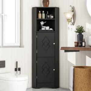 Armadio da bagno angolare con due ripiani, mensola regolabile, impermeabile e resistente all'umidità, 36,5×36,5×155 cm,Nero