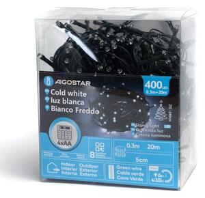 Aigostar - Catena luminosa natalizia LED da esterno 400xLED/8 funzioni 4xAA 20,3 m bianco freddo