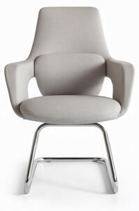 Poltrona da ufficio ergonomica, con struttura cromata e rivestimento in pelle grigia