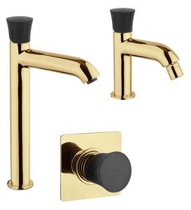 Set miscelatori Jacuzzi Rubinetteria lavabo alto bidet e doccia incasso oro spazzolato serie Illumina