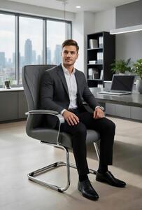 Sedia da ufficio dal design moderno, colore grigio, con motivo a diamante e rivestimento in ecopelle