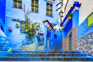 Fotografia Chefchaouen Morocco Blue staircase and wall, emicristea