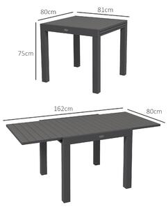 Outsunny Tavolo da Giardino Allungabile per 4-6 Persone con Piano a Doghe, in Alluminio, 81/162x80x75 cm, Grigio