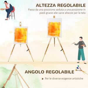 Vinsetto Cavalletto per Pittura Salvaspazio in Legno di Faggio con Altezza e Angolazione Regolabile, 93x84x183 cm