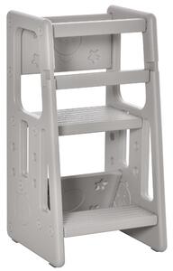 HOMCOM Torre Montessoriana per Bambini Scaletta Regolabile in Altezza con 3 Livelli Sicura e Stabile per Apprendimento Giocoso Colore Grigio|Aosom
