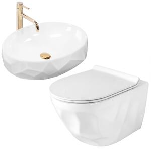 Set vaso WC sospeso REA Gustavo Rimless + lavabo da appoggio Maya