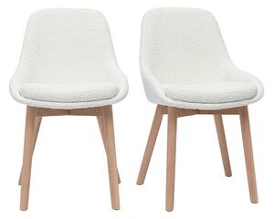 Sedie scandinave in tessuto effetto lana bouclé bianco e legno massello chiaro (lotto di 2) HOLO