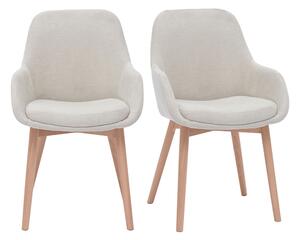 Poltrone scandinave in tessuto effetto velluto beige e legno chiaro massiccio (lotto di 2) HOLO