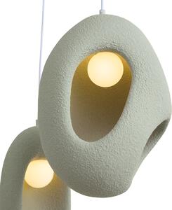 Lampada a sospensione Japandi bianca con paralumi organici verde chiaro 3 luci - Moonstone