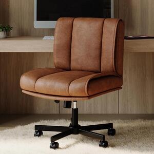 Sedia da ufficio senza braccioli - Sedia ergonomica per scrivania - Rotelle girevoli a 360° - Regolabile in altezza - Sedile imbottito in ecopelle - Struttura in metallo - Colore marrone